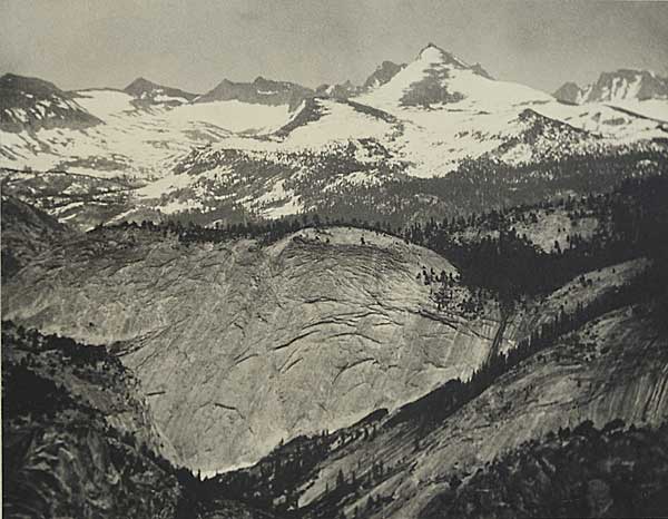 In the High Sierra, Yosemite, Vintage gum platinum print, 1911.