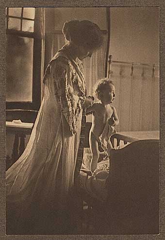 Portrait of Martha Flosom Maple with Son Elliott Maple, Vintage platinum print, August 1909