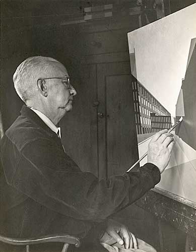 Charles Sheeler [1883-1965] Painting in His Studio, Vintage silver print, 1948